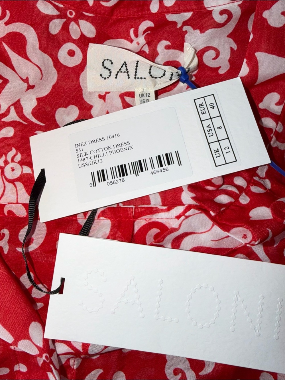 NWT SALONI Inez Floral Maxi Dress Size 8 US Red Cotton Silk Long Sleeve Paisley - Picture 8 of 11